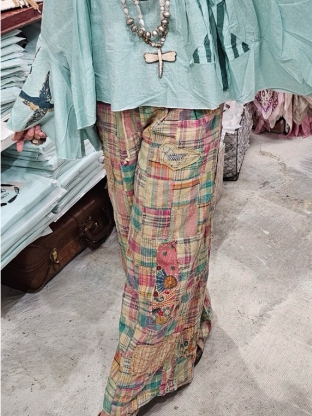🔥BRAND NEW Pink Plaid Paradise Pant A Rare Bird, Patchwork Plaid Wide-Leg Pants